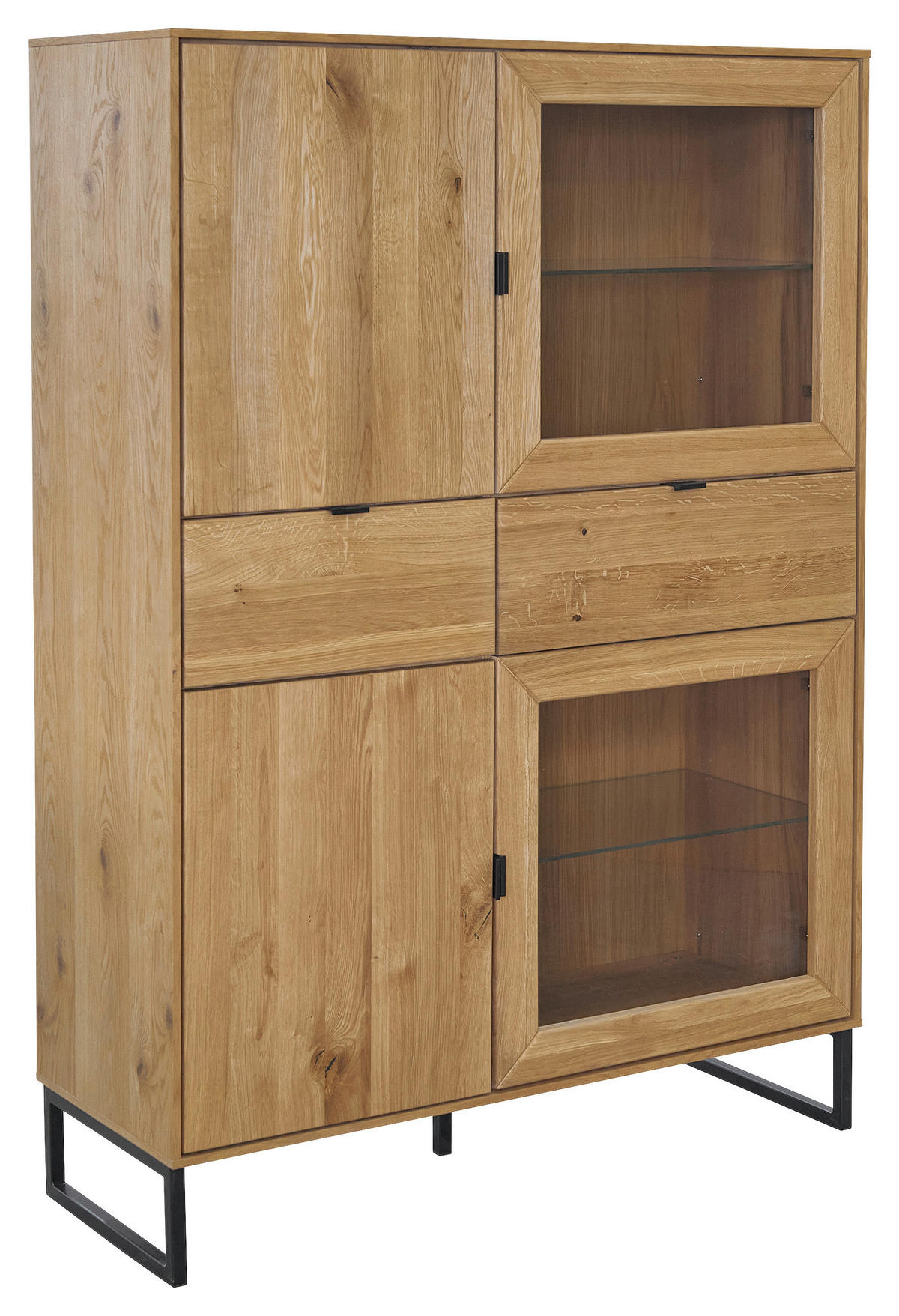 HIGHBOARD  in 107/151,2/40 cm  - Eichefarben/Schwarz, Natur, Glas/Holz (107/151,2/40cm) - Carryhome