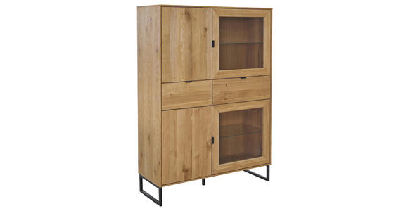 HIGHBOARD  in 107/151,2/40 cm  - Eichefarben/Schwarz, Natur, Glas/Holz (107/151,2/40cm) - Carryhome
