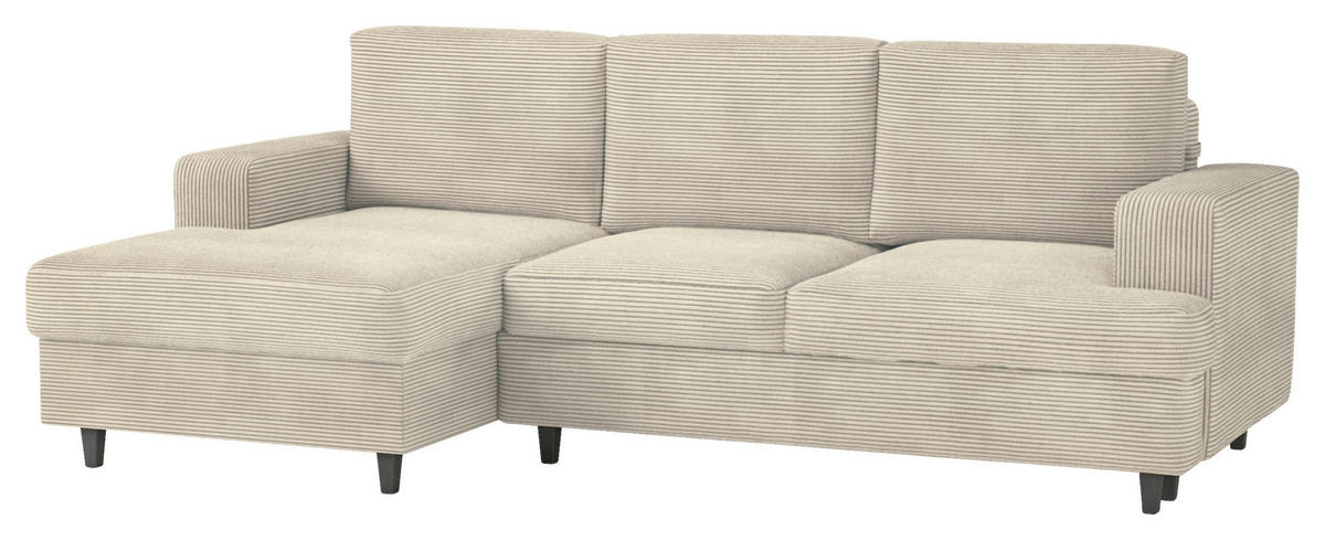ECKSOFA in Cord, Velours Beige  - Beige/Schwarz, Design, Holz/Textil (140/247cm) - MID.YOU