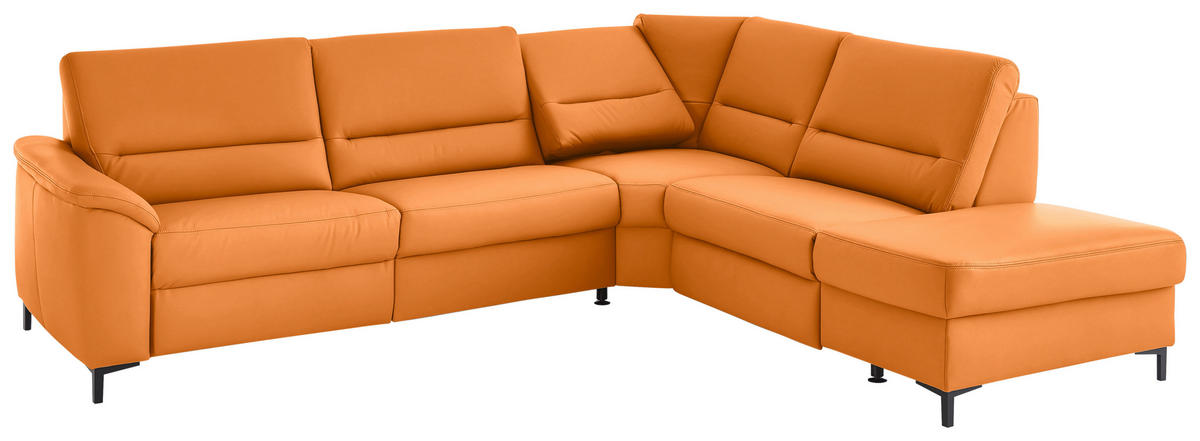 ECKSOFA  in Echtleder Orange  290/249 cm  - Schwarz/Orange, KONVENTIONELL, Leder/Metall (290/249cm) - Beldomo Premium