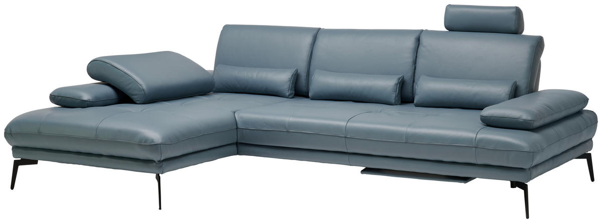 ECKSOFA in Echtleder Graublau  - Graublau/Schwarz, Design, Leder/Metall (187/273cm) - Celina Home