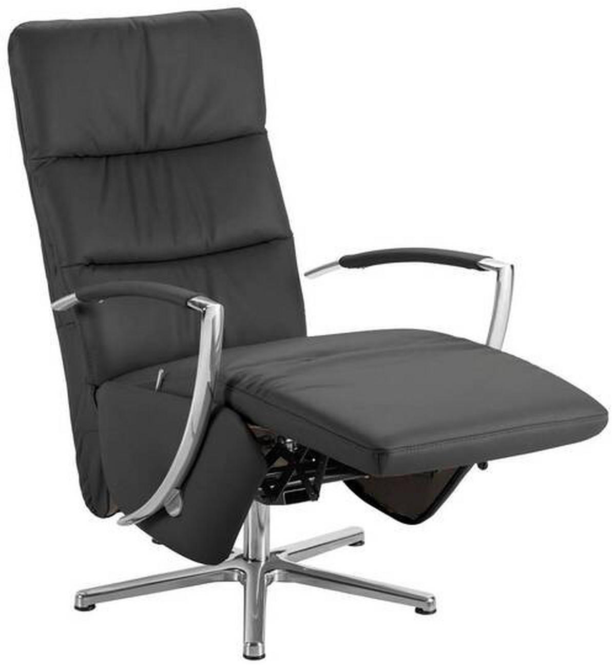 RELAXSESSEL in Leder Anthrazit  - Chromfarben/Anthrazit, Design, Leder/Metall (64/112/80cm) - Cantus