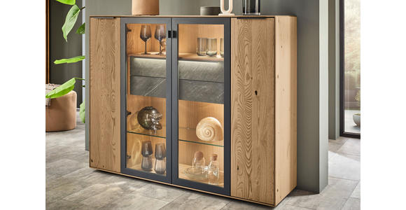 HIGHBOARD Anthrazit, Kastanienfarben  152/119,1/39,5 cm  - Kastanienfarben/Anthrazit, Natur, Glas/Holz (152/119,1/39,5cm) - Valnatura