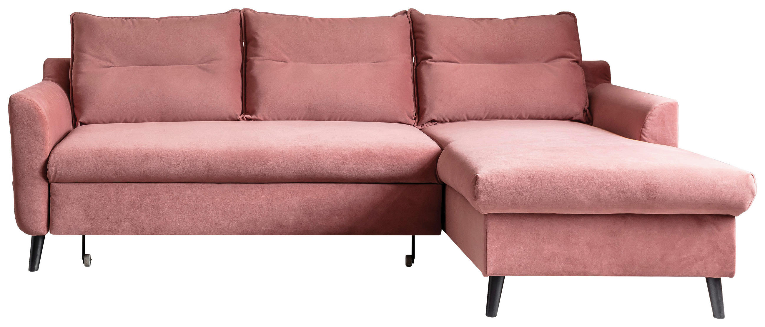 ECKSCHLAFSOFA Velours Altrosa  - Schwarz/Altrosa, Basics, Holz/Textil (230/150cm) - MID.YOU