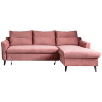 ECKSCHLAFSOFA Stylish Stan Velours Altrosa  inkl. Rückenkissen, Bettkasten, Schlaffunktion  - Schwarz/Altrosa, Basics, Holz/Textil (230/150cm) - MID.YOU