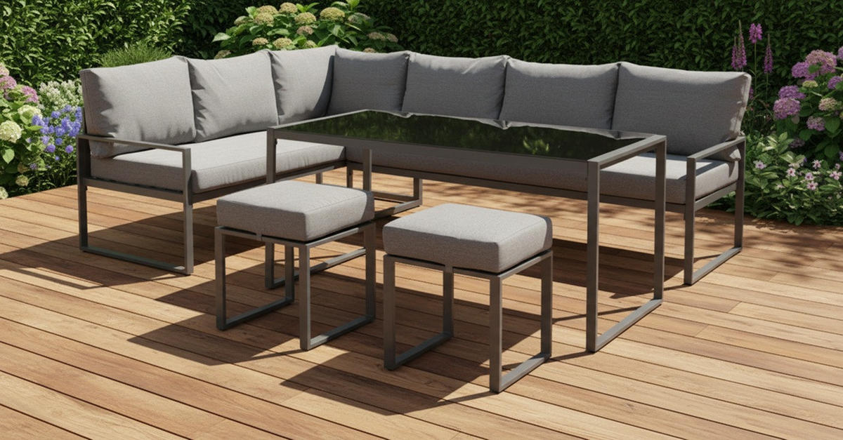 LOUNGE ÉTKEZŐGARNITÚRA 16 részes  172/245 cm   - fekete/antracit, Modern, üveg/textil (172/245cm) - Ambia Garden