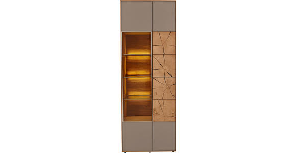 VITRINE in vollmassiv Kerneiche Eichefarben, Fango - Fango/Eichefarben, Design, Glas/Holz (70/196/39cm) - Valnatura