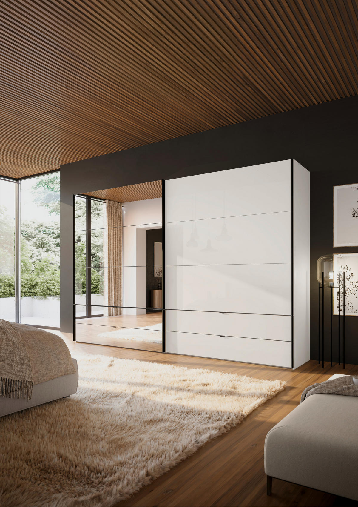 SCHWEBETÜRENSCHRANK 252/222/68 cm 2-türig Weiß  - Schwarz/Weiß, Design, Glas/Holzwerkstoff (252/222/68cm) - Dieter Knoll