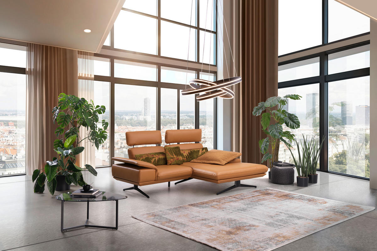 ECKSOFA in Echtleder Bernsteinfarben  - Beige/Bernsteinfarben, Design, Leder/Metall (239/152cm) - Koinor
