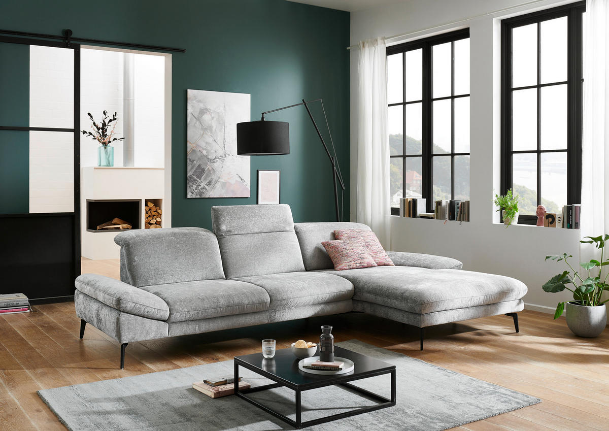 ECKSOFA in Chenille Grau  - Schwarz/Grau, Design, Textil/Metall (188/319cm) - Beldomo System