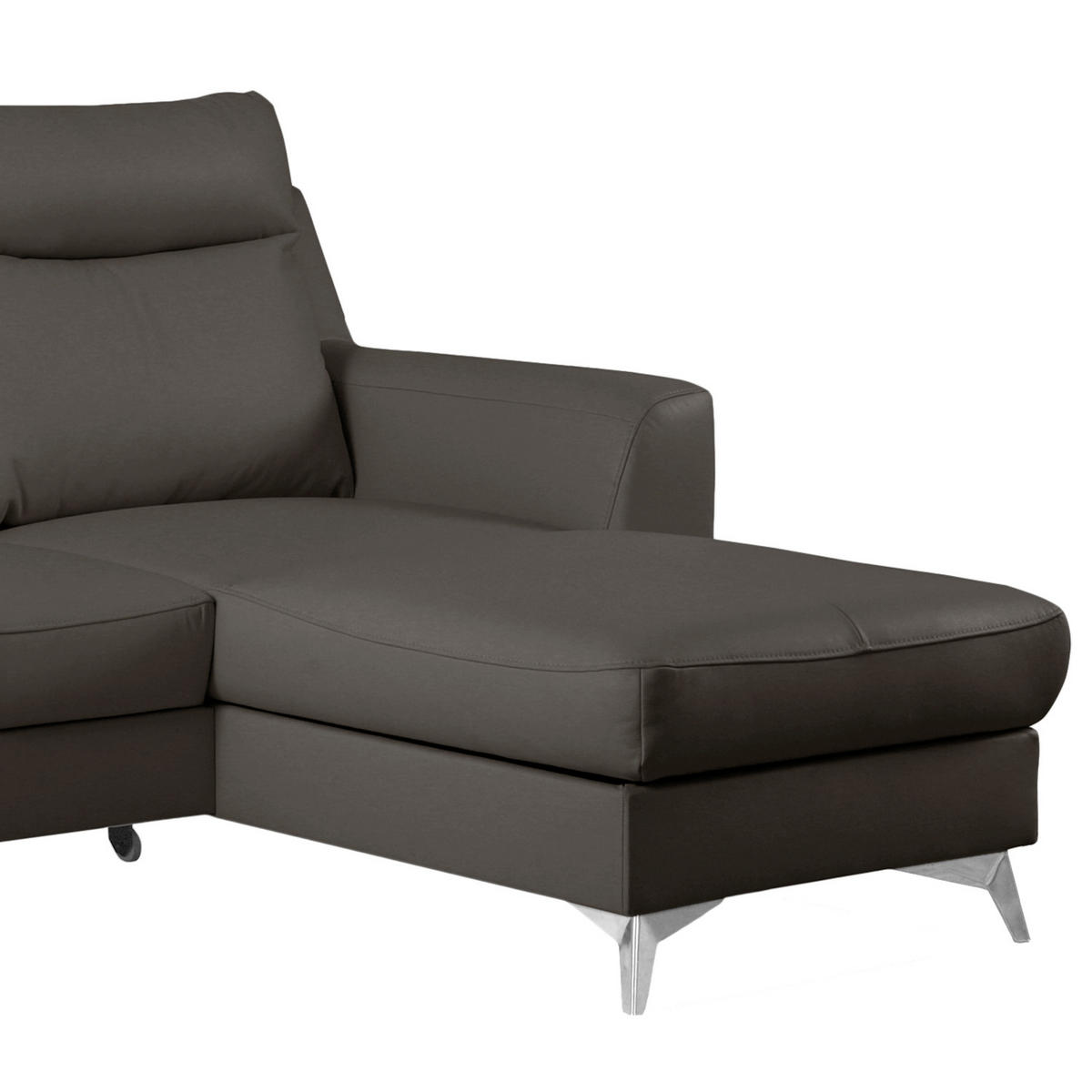 ECKSOFA Lederlook Echtleder Dunkelbraun  - Chromfarben/Dunkelbraun, Design, Leder/Textil (236/168cm) - Livetastic