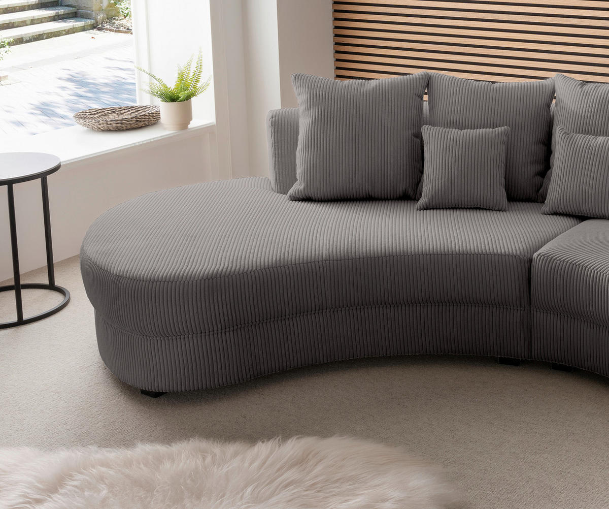 Wohnlandschaft inkl. Hocker Grau Cord  - Schwarz/Grau, Design, Kunststoff/Textil (160/300cm) - Livetastic