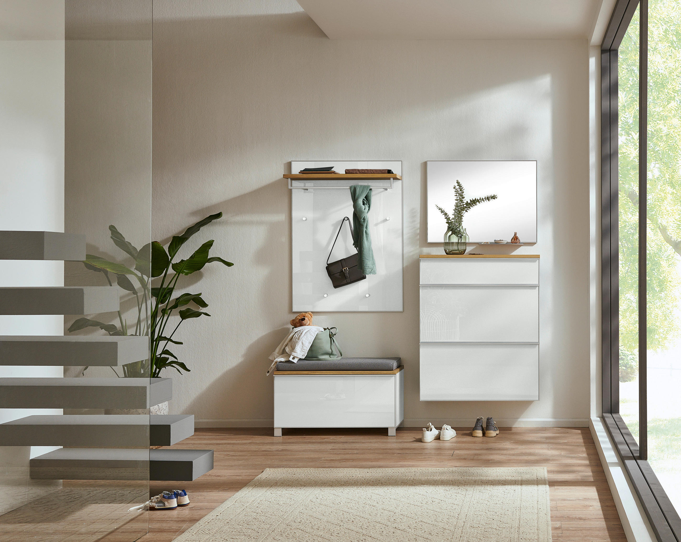 GARDEROBE 6-teilig in 190/195/40 cm - Alufarben/Weiß, Design, Glas/Holz (190/195/40cm)