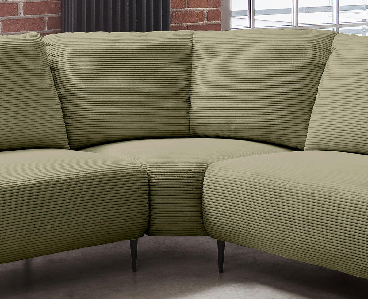 ECKSOFA in Cord Olivgrün  - Schwarz/Olivgrün, Design, Textil/Metall (256/256cm) - Livetastic