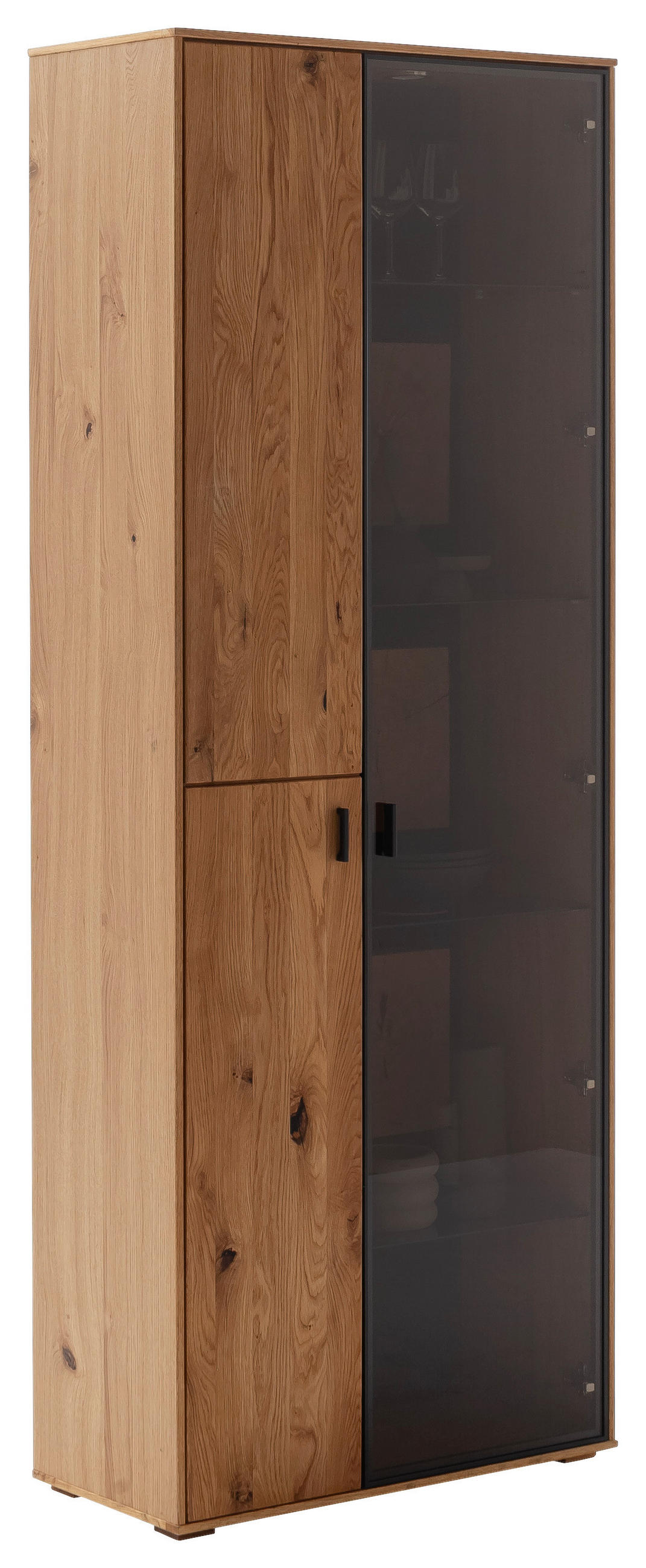 VITRINE in furniert, massiv Wildeiche Wildeiche  - Wildeiche/Anthrazit, Design, Glas/Holz (78/206/37cm) - MID.YOU