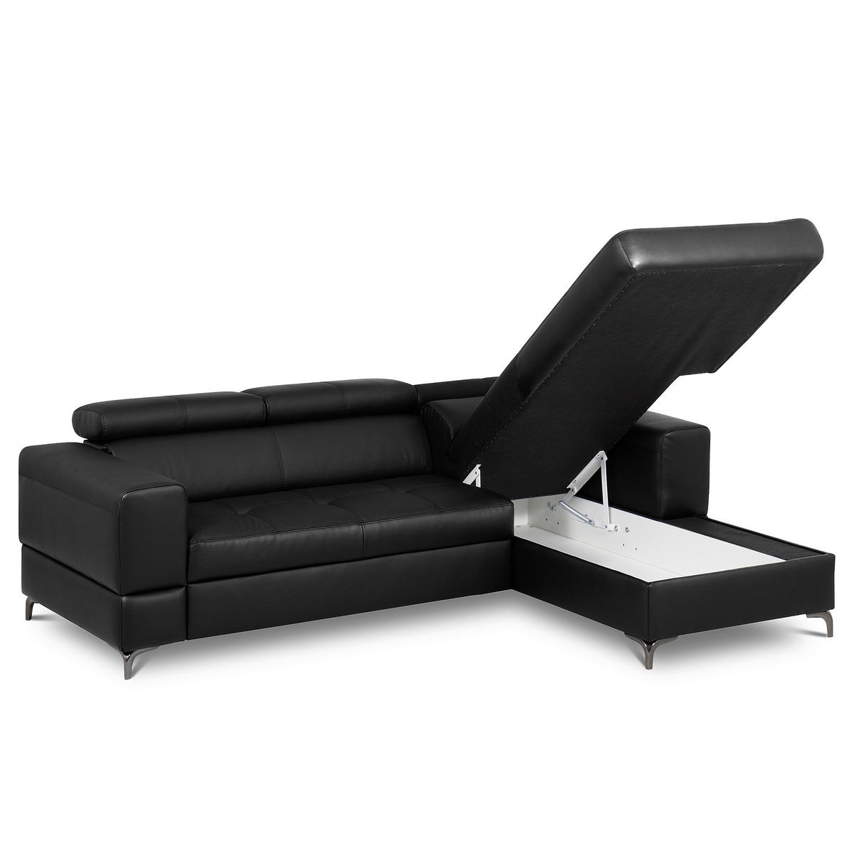 ECKSOFA  in Lederlook Echtleder Schwarz  - Schwarz, Design, Leder/Textil (247/173cm) - Livetastic