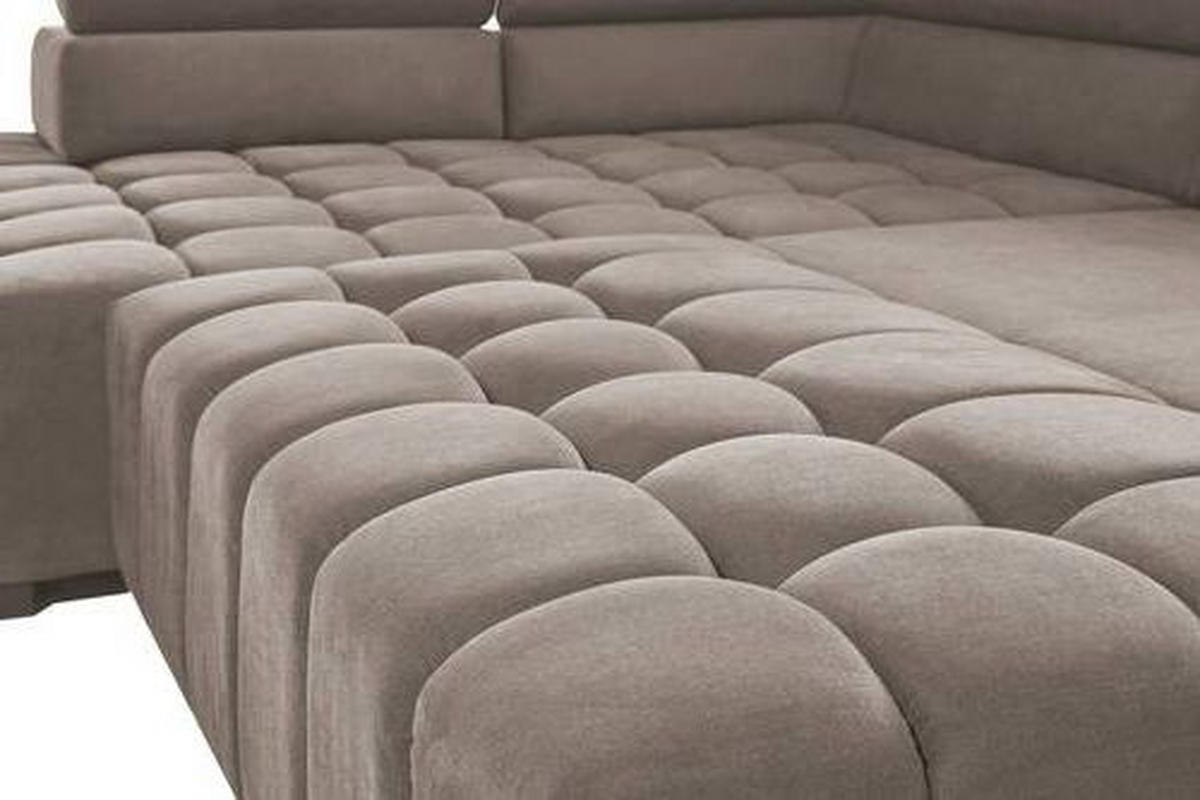 ECKSCHLAFSOFA in Velours Beige  - Beige/Schwarz, Design, Holz/Textil (201/307cm) - Livetastic
