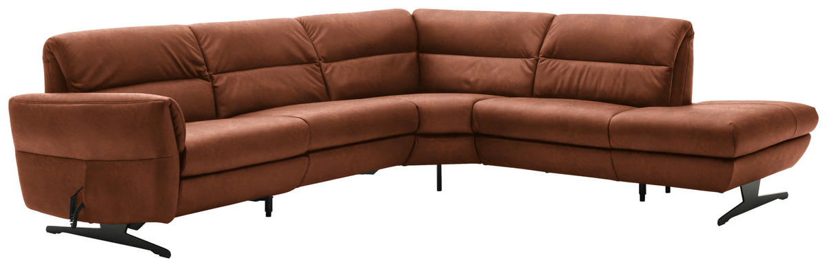 ECKSOFA Cognac Echtleder  - Cognac/Schwarz, Design, Leder/Metall (286/258cm) - Schöner Wohnen