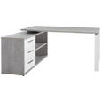 ECKSCHREIBTISCH 140/170/75 cm  in Grau, Weiß Hochglanz  - Edelstahlfarben/Weiß Hochglanz, Design, Holzwerkstoff/Metall (140/170/75cm) - Carryhome