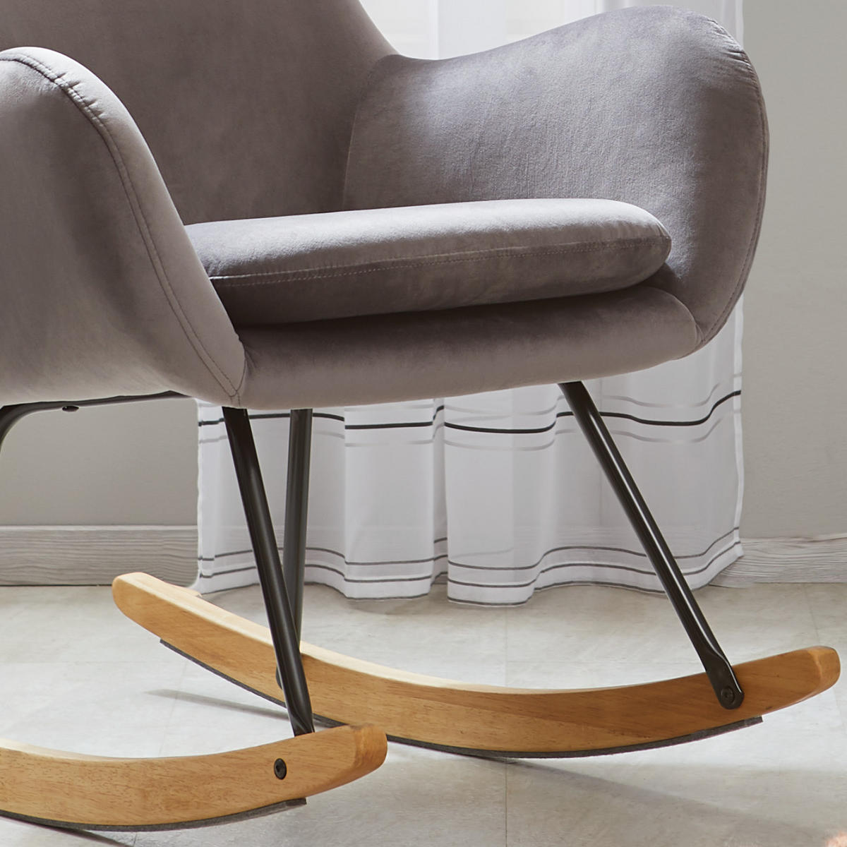 GUGALNI FOTELJ,  naravne barve, črna, svetlo siva les, kovina, tekstil - siva/črna, Moderno, kovina/tekstil (75/102/80cm) - MID.YOU