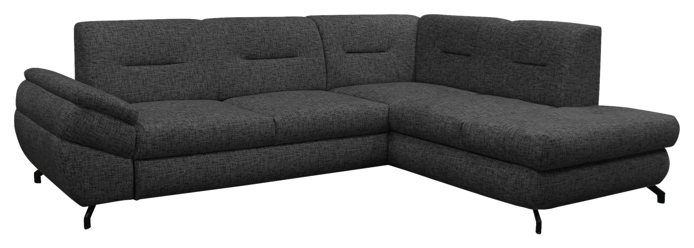 ECKSOFA in Struktur, Plüsch Dunkelgrau  - Dunkelgrau/Schwarz, Design, Textil/Metall (274/201cm) - MID.YOU