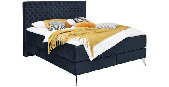 BOXSPRINGBETT 160/200 cm  in Dunkelblau  - Chromfarben/Dunkelblau, Design, Textil/Metall (160/200cm) - Xora