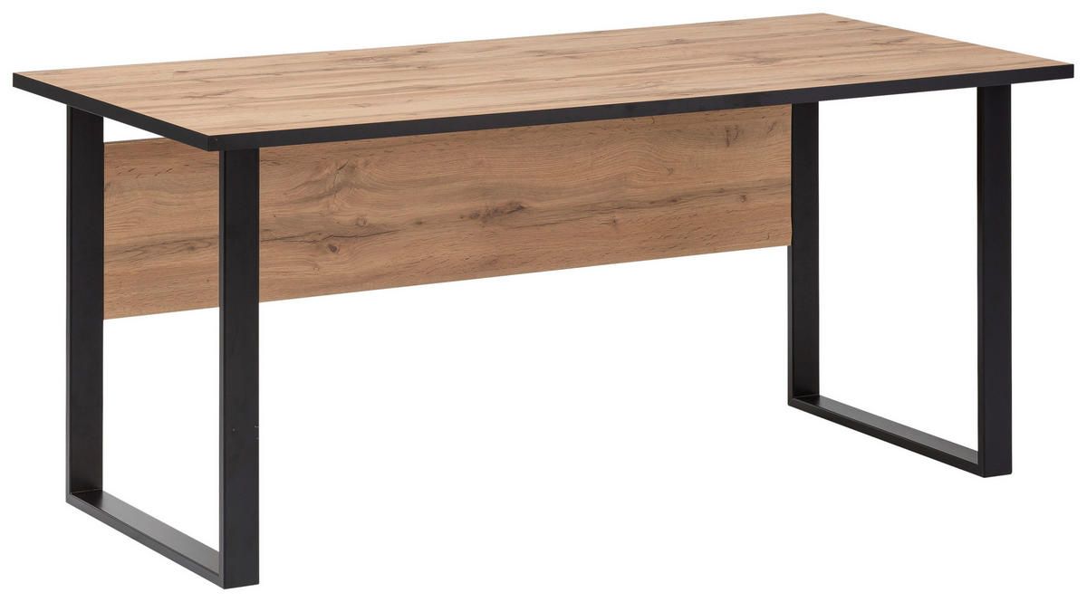 SCHREIBTISCH 160/75/73,2 cm  in Eichefarben  - Eichefarben/Schwarz, KONVENTIONELL, Holzwerkstoff/Metall (160/75/73,2cm) - MID.YOU