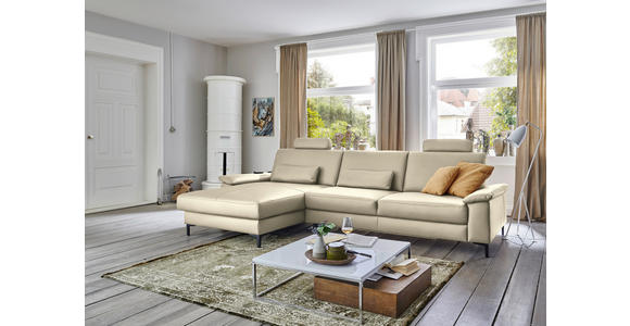 ECKSOFA  in Echtleder Creme, Naturfarben  176/334 cm  - Creme/Schwarz, Design, Leder/Metall (176/334cm) - Dieter Knoll