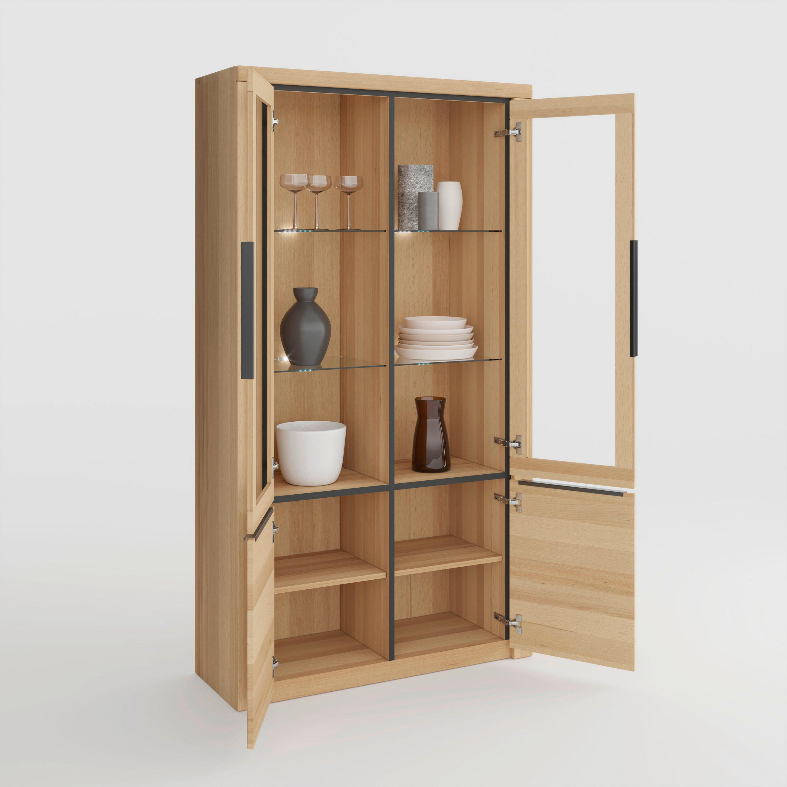 VITRINE in vollmassiv Buche Buchefarben  - Buchefarben/Schwarz, Design, Glas/Holz (108/199/40cm) - Livetastic