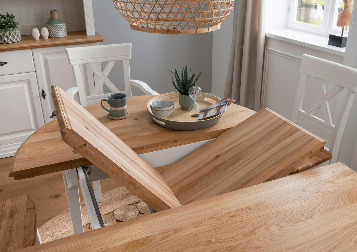 ESSTISCH Kiefer massiv oval Weiß  - Weiß, Design, Holz (120/74/120cm) - Livetastic