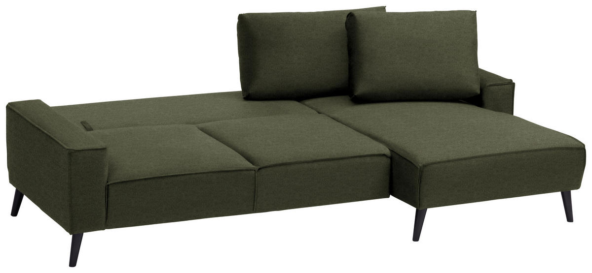 ECKSOFA in Velours Olivgrün  - Schwarz/Olivgrün, Basics, Holz/Textil (260/161cm) - Carryhome
