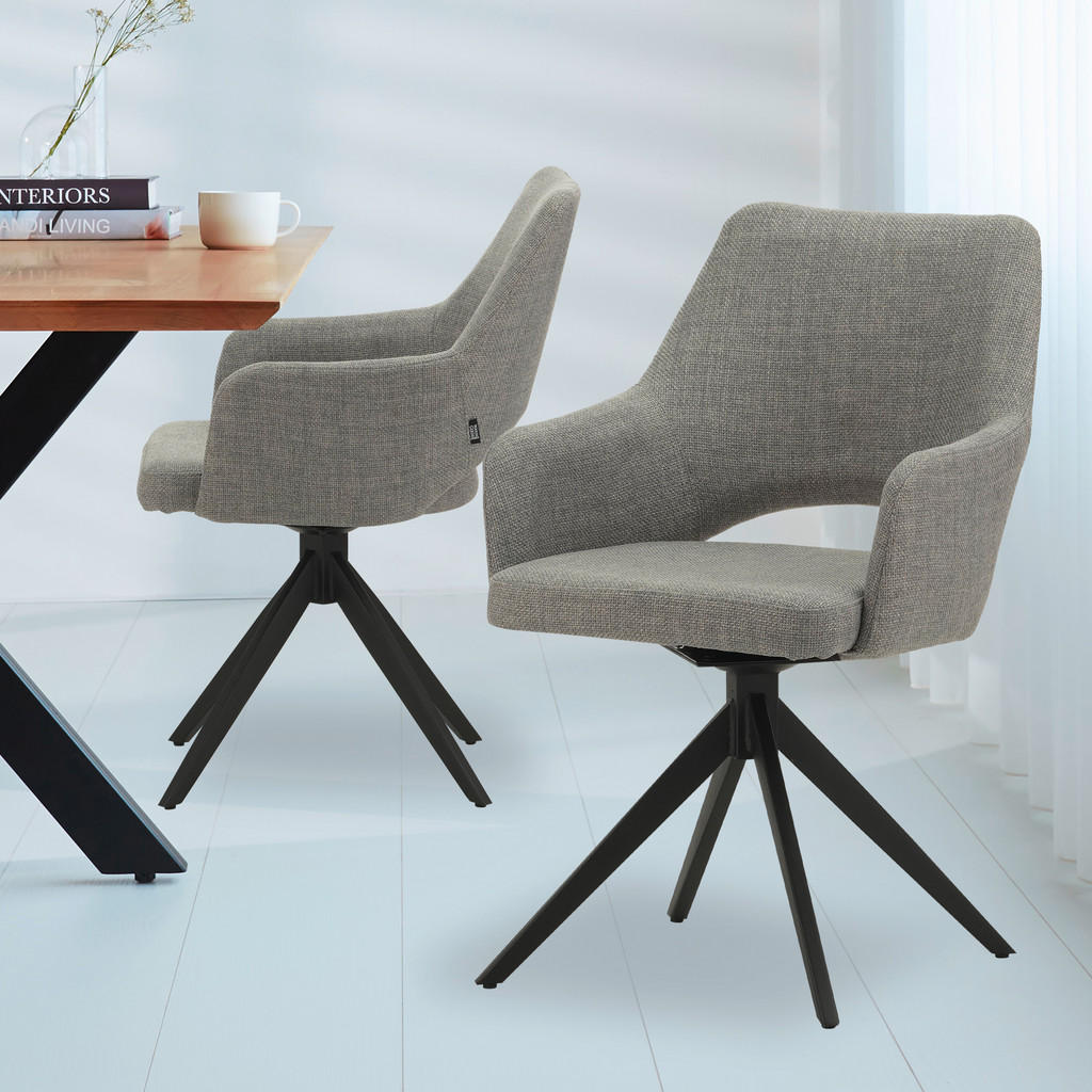 Thumbnail - Mid.you Stuhl, Grau, Textil, 54.5x85x61.5 cm, Sitzfläche 180° drehbar, automatische Rückholfunktion, Esszimmer, Stühle, ...