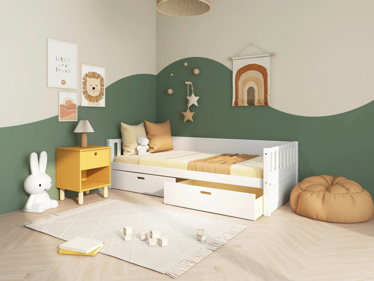 BETT 90/200 cm,  in Weiß, Rollrost, Bettschubladen  - Weiß, MODERN, Holz (90/200cm) - Chameo