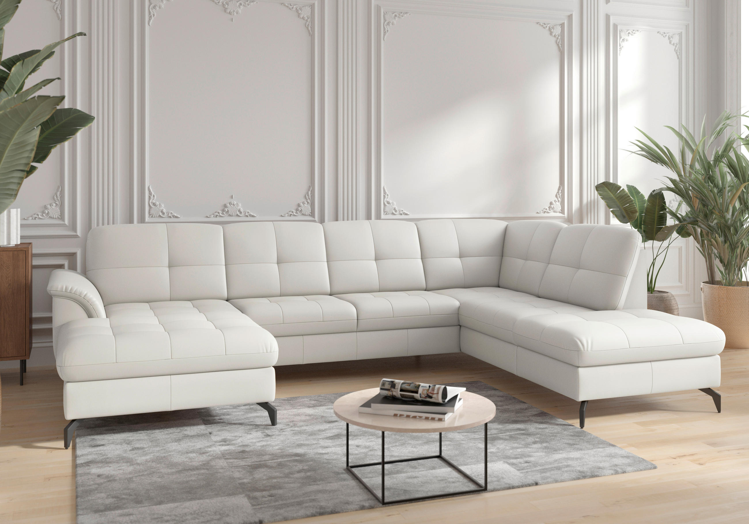WOHNLANDSCHAFT in Vliesstoff Kombination Echtleder/Stoff Weiss  - Weiss/Schwarz, Modern, Leder/Textil (164/319/212cm) - Sit & More