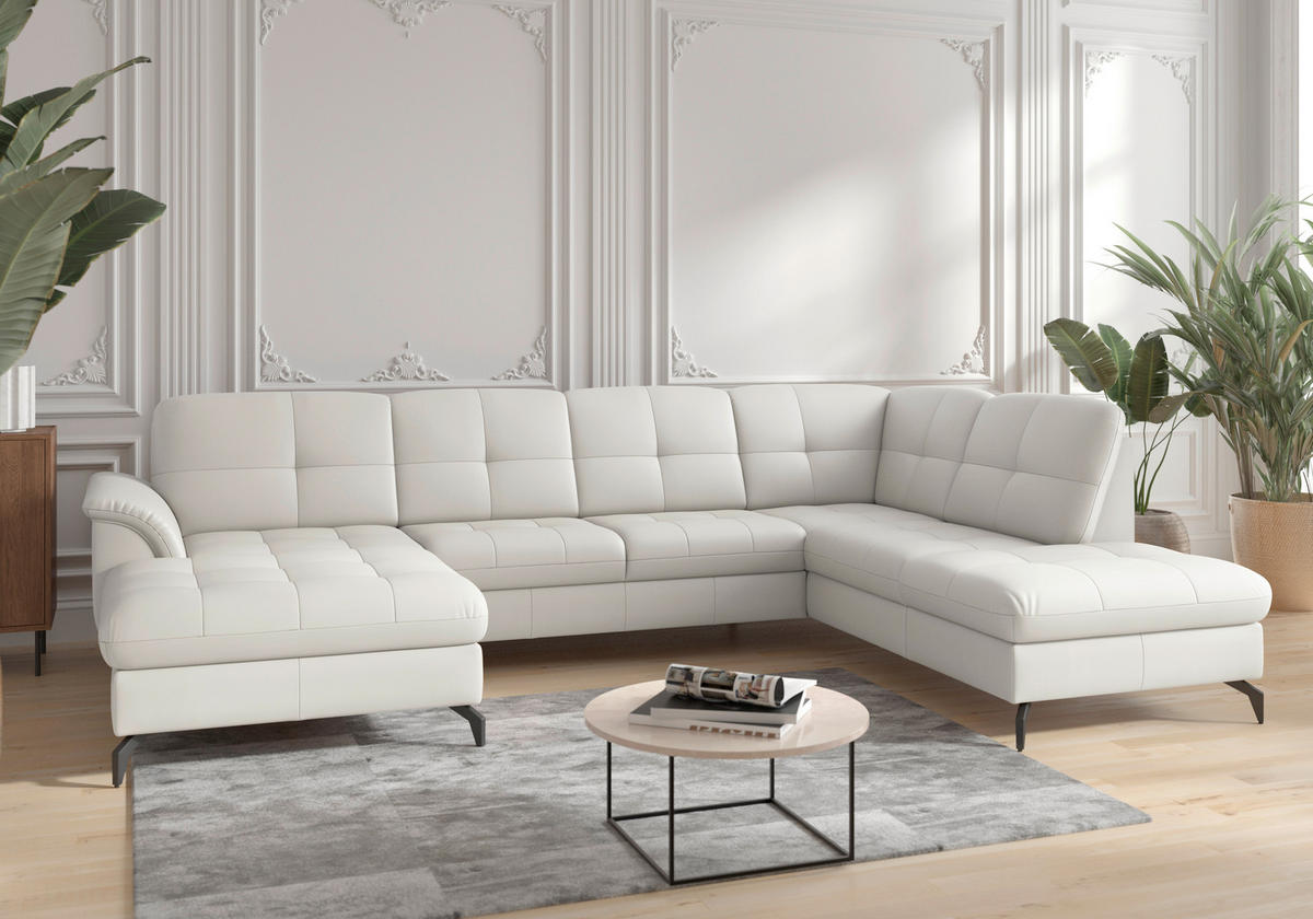 WOHNLANDSCHAFT in Vliesstoff Kombination Echtleder/Stoff Weiss  - Weiss/Schwarz, Modern, Leder/Textil (164/319/212cm) - Sit & More