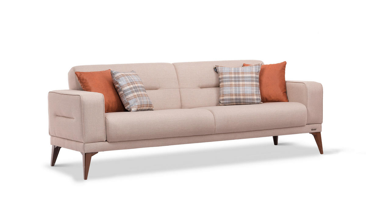 3-SITZER-SOFA Leinenoptik Greige  - Sandfarben/Greige, Design, Kunststoff/Textil (228/82/86cm) - Livetastic