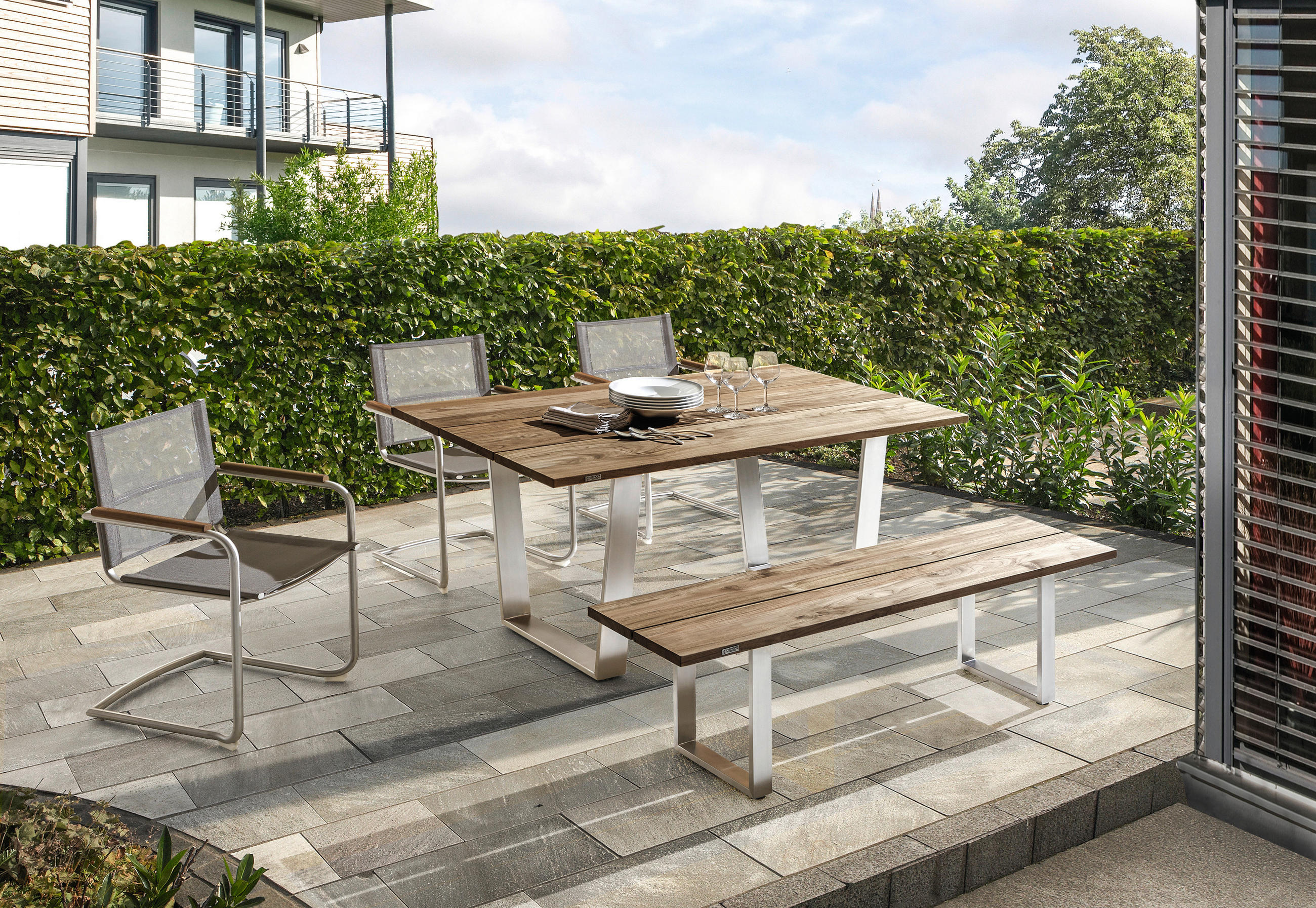 GARTENTISCH Holz Edelstahlfarben, Teakfarben rechteckig  - Edelstahlfarben/Teakfarben, Design, Holz/Metall (160/95/76cm)