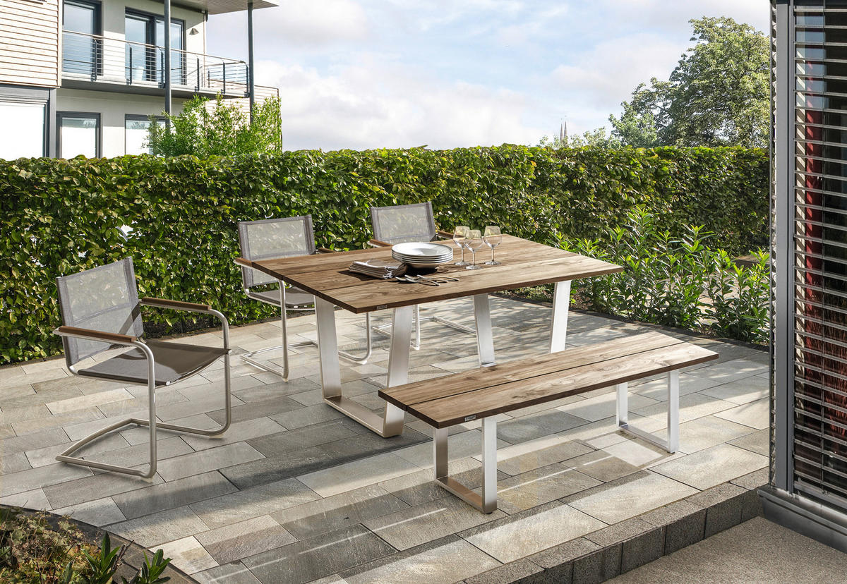 GARTENTISCH Holz Edelstahlfarben, Teakfarben rechteckig  - Edelstahlfarben/Teakfarben, Design, Holz/Metall (160/95/76cm)