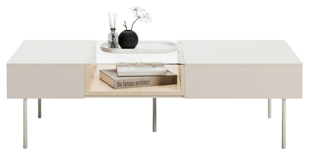 COUCHTISCH 132/61/39 cm  in Glas, Holzwerkstoff  - Kaschmir/Eichefarben, MODERN, Glas/Holzwerkstoff (132/61/39cm) - Carryhome