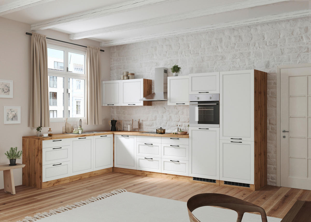 ECKKÜCHE 240/360 cm  in Weiß, Eiche Wotan  - Eiche Wotan/Schwarz, LIFESTYLE, Holzwerkstoff/Metall (240/360cm) - Held