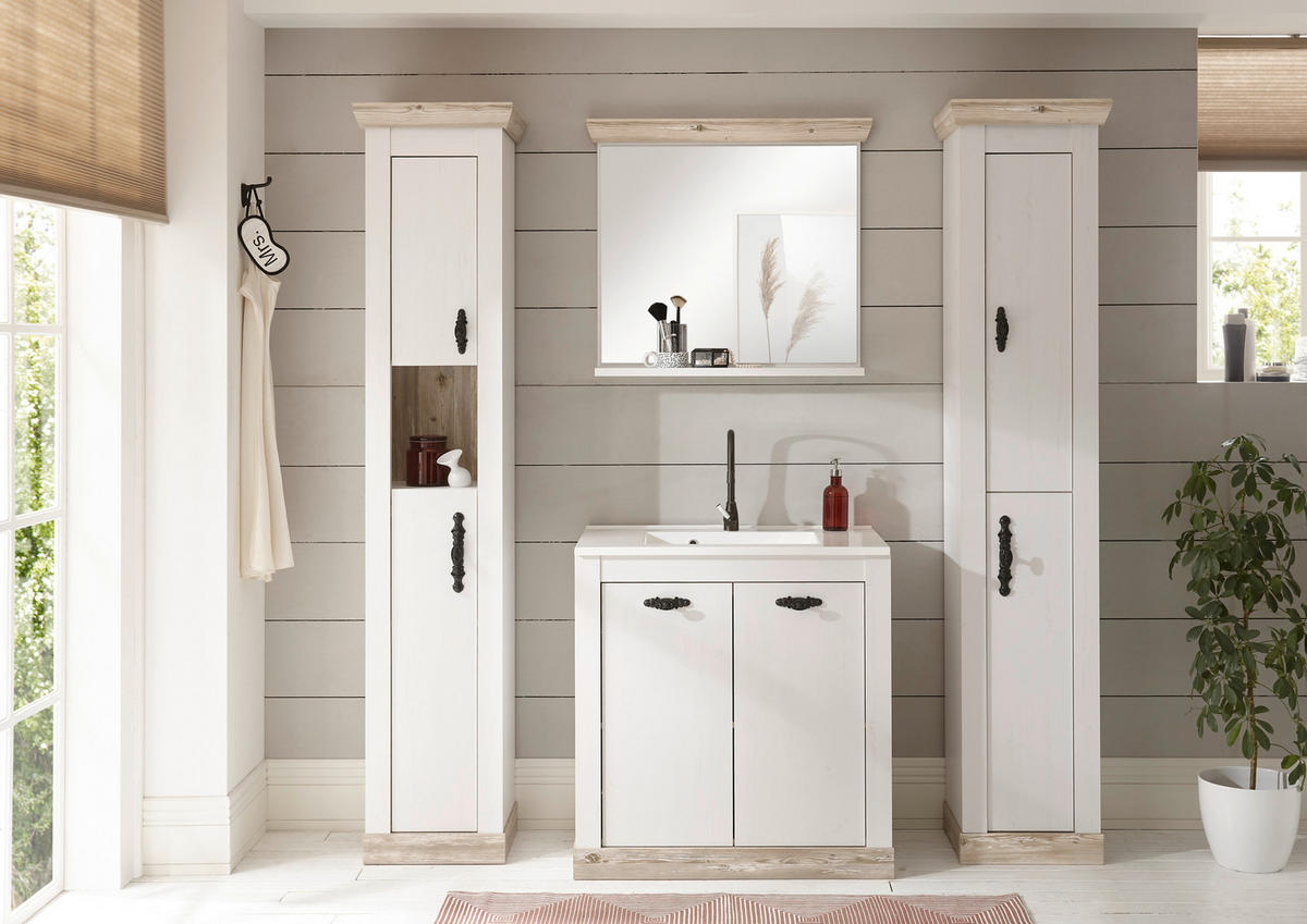 BADEZIMMER 4-teilig  in  - Weiß/Pinienfarben, Design, Naturmaterialien/Holzwerkstoff (205/200/46cm) - MID.YOU