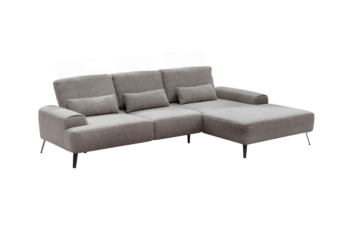 ECKSOFA in Flachgewebe Graubraun  - Graubraun/Schwarz, Design, Textil/Metall (305/178cm) - Livetastic