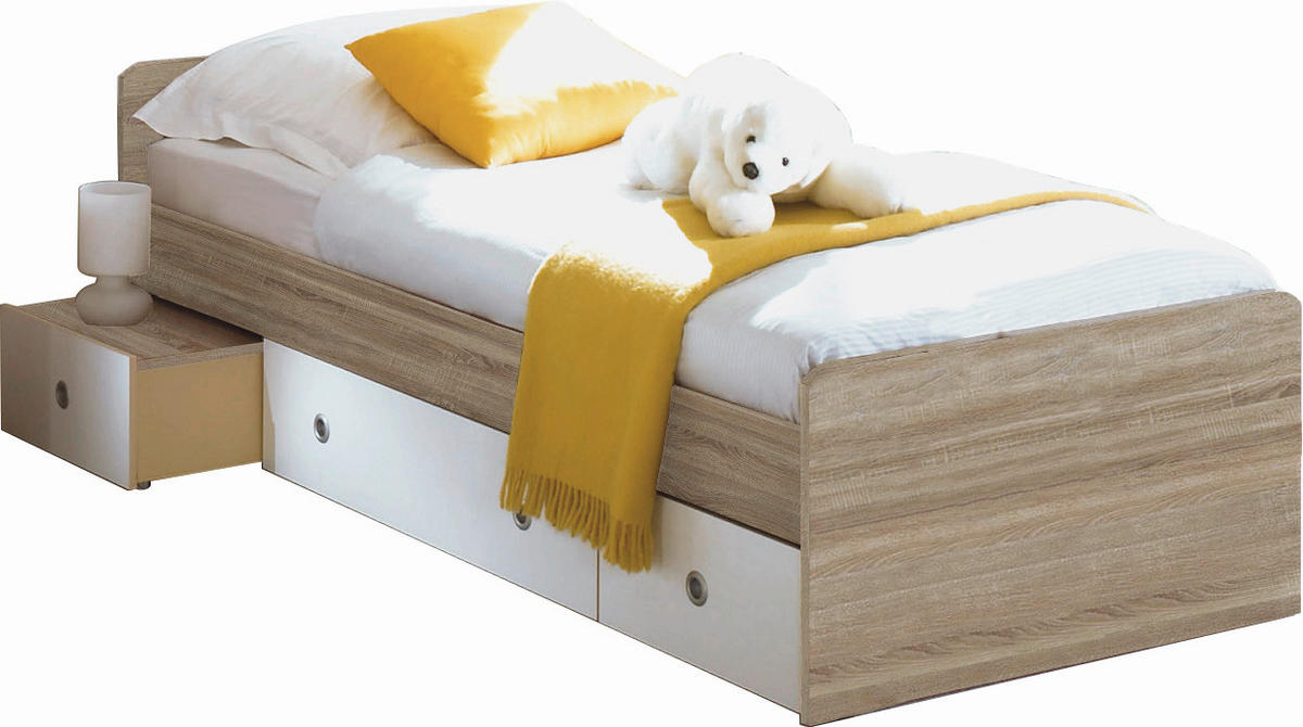 STAURAUMBETT 90/200 cm  in Weiß, Sonoma Eiche  - Eichefarben/Weiß, Design, Holzwerkstoff (90/200cm) - Carryhome