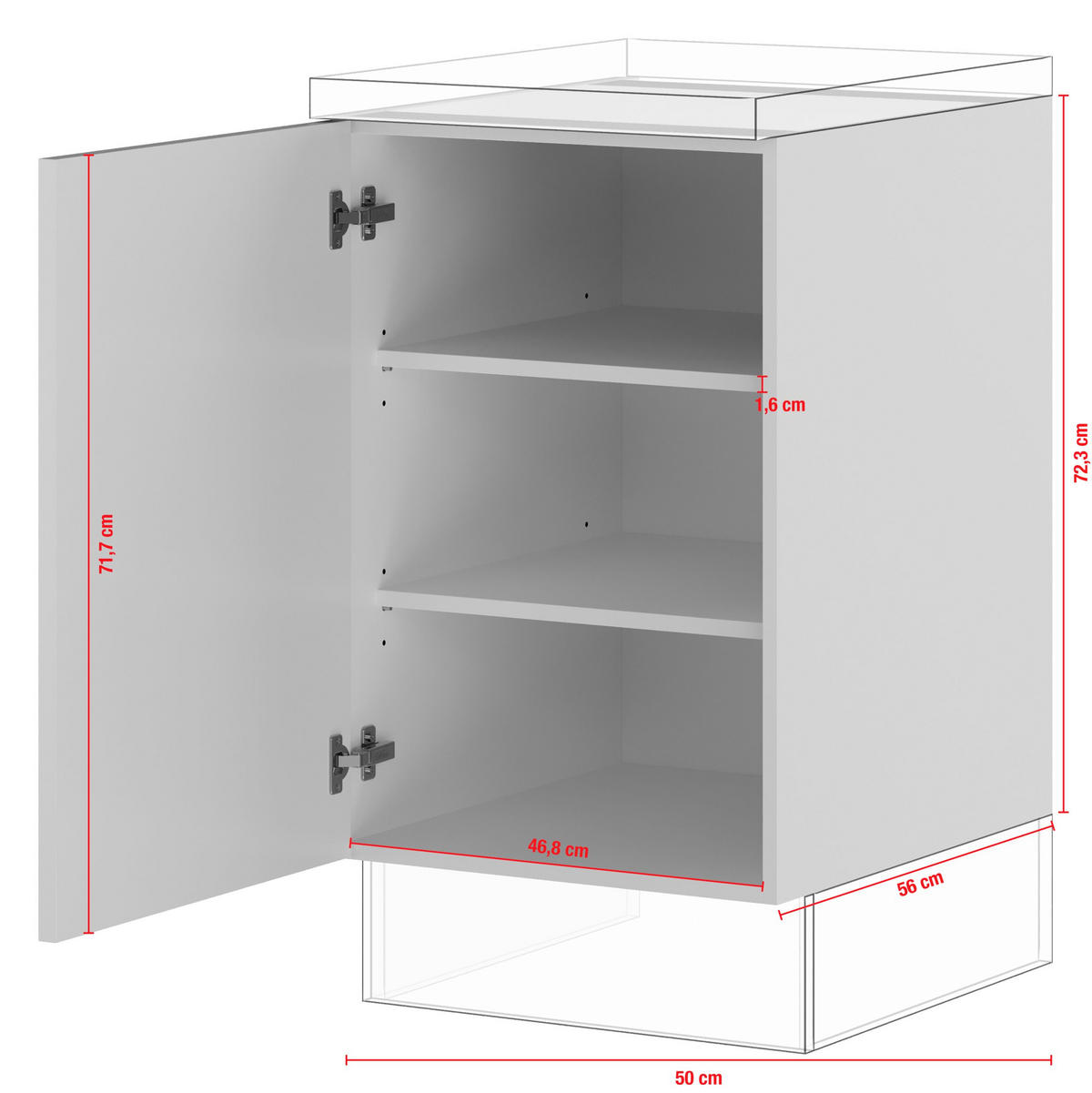 KÜCHENUNTERSCHRANK 50/87,8/57,6 cm  in Weiß  - Edelstahlfarben/Weiß, Basics, Holzwerkstoff/Metall (50/87,8/57,6cm) - Impuls