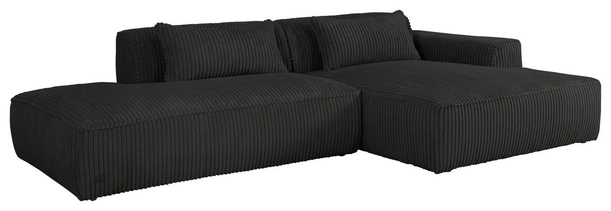 ECKSOFA BILLUND Schwarz Cord Nierenkissen  - Schwarz, KONVENTIONELL, Kunststoff/Textil (294/165cm) - Livetastic