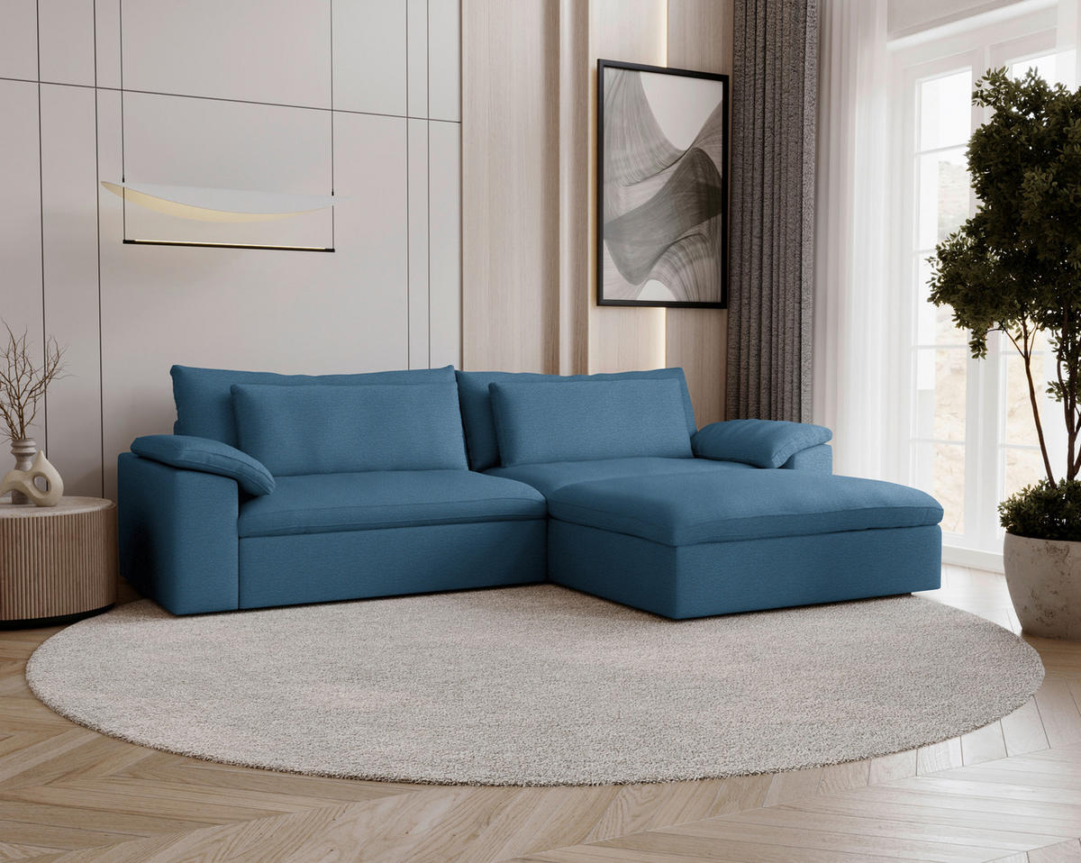 ECKSOFA  Chenille Blau  - Blau/Schwarz, Modern, Kunststoff/Textil (306/198cm) - Carryhome