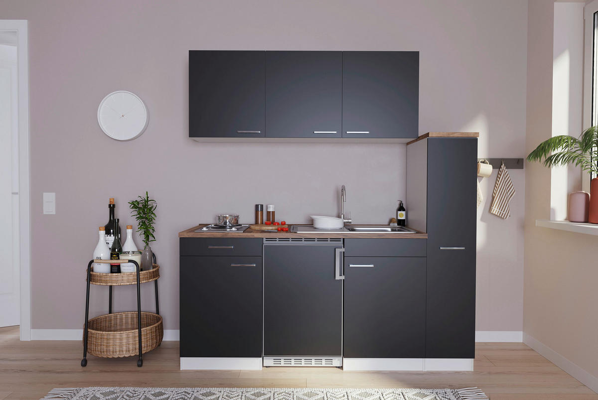 KÜCHENBLOCK 180 cm   in Schwarz  - Nussbaumfarben/Alufarben, Basics, Holzwerkstoff/Kunststoff (180cm) - Respekta