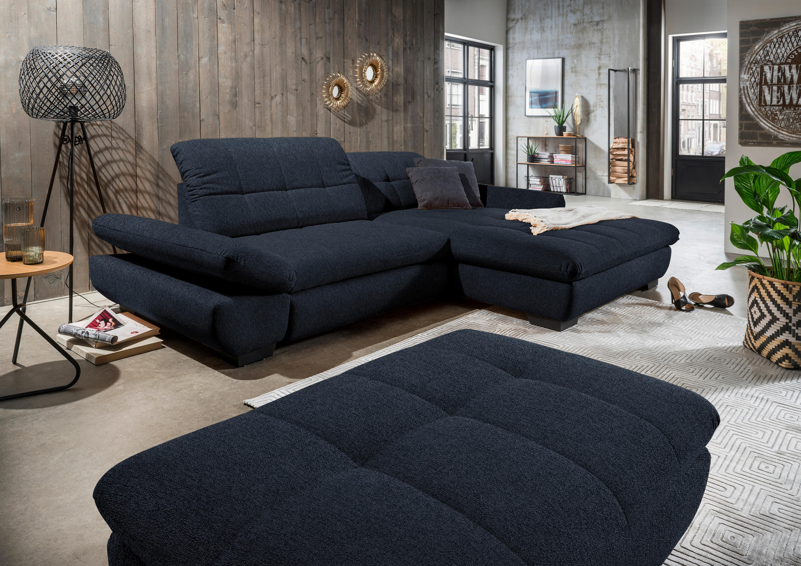 ECKSOFA in Mikrofaser Dunkelgrau  - Dunkelgrau/Schwarz, Design, Textil/Metall (290/198cm) - Xora