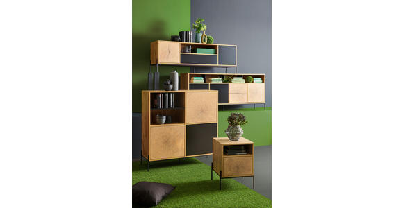 NACHTSCHRANK 44/55/40 cm  - Eichefarben/Schwarz, Design, Holzwerkstoff/Metall (44/55/40cm) - Carryhome