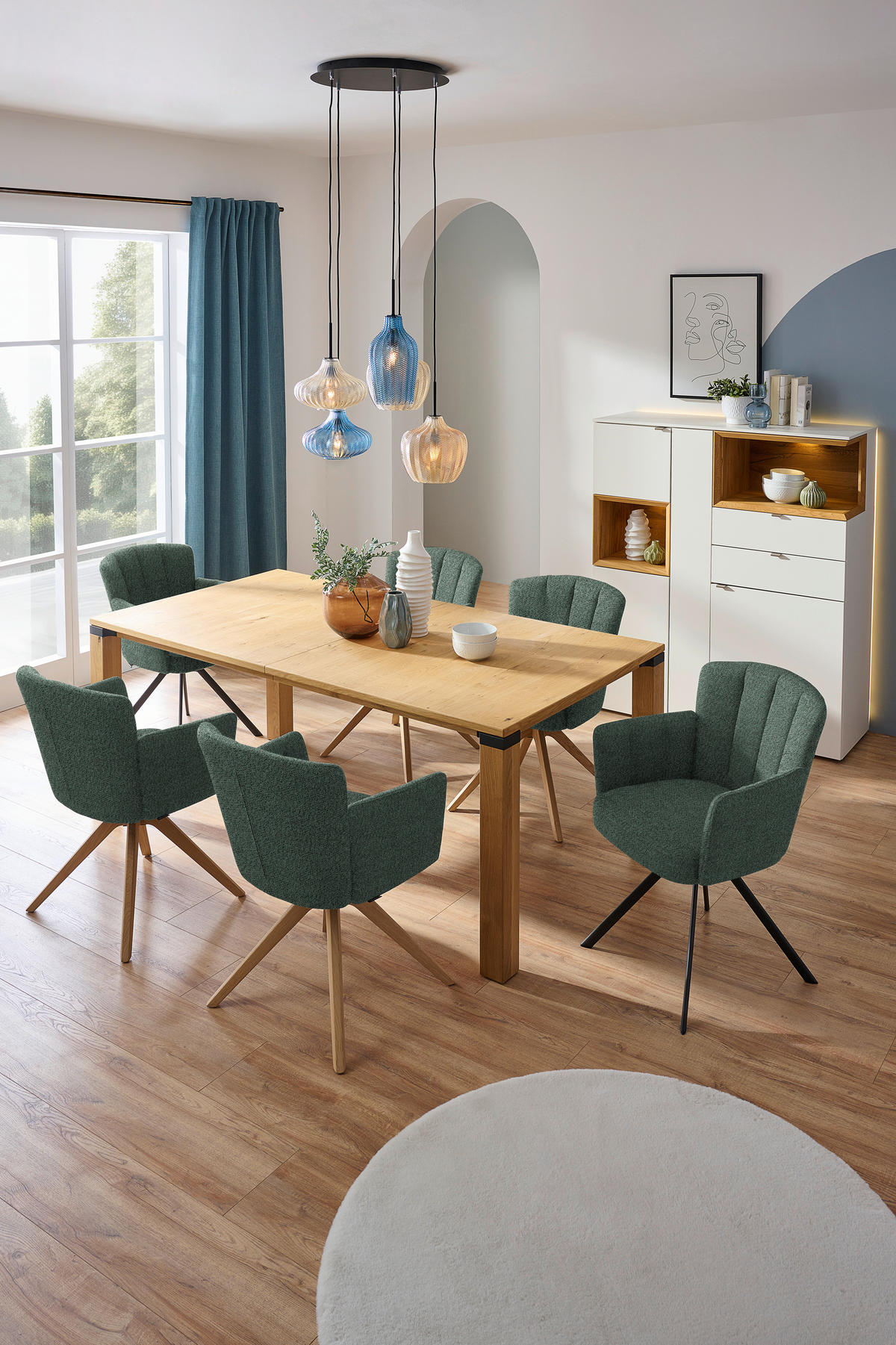 ARMLEHNSTUHL in Holz, Textil Blau, Grün, Wildeiche  - Blau/Wildeiche, Design, Holz/Textil (58/83/62cm) - Venjakob